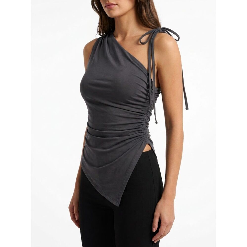 Asymmetric Knotted Edikted One Shoulder Ruchedโ Tank Top Size S Small